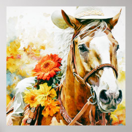vintage häst med cowgirl hat poster