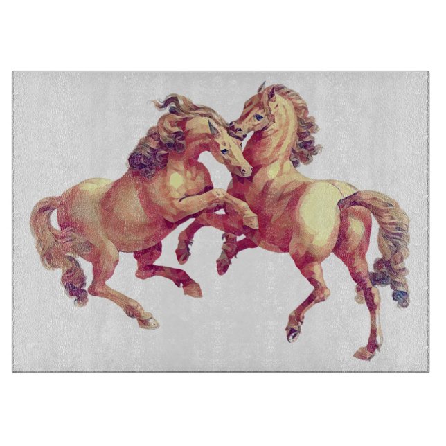 Vintage Hästpar Equestrian Art Glas (Framsidan)