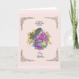 Vintage Hat Box med Flowers Mors dag Card Kort