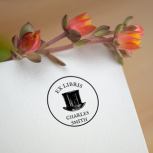 Vintage Hat Ex Libris Bok plåt Självfärgande Stämpel