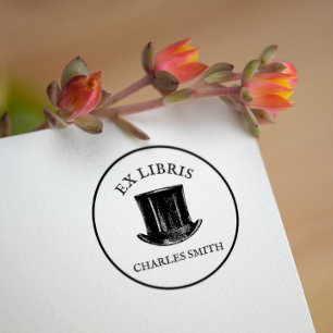 Vintage Hat Ex Libris Bok plåt Wood Art Frimärke Stämpel