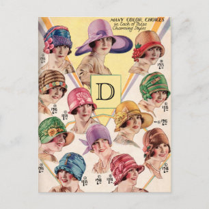 Vintage Hats Anpassningsbar Monogram vykort