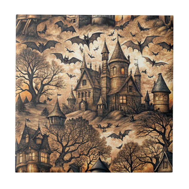Vintage Haunted House Kakelplatta (Framsidan)