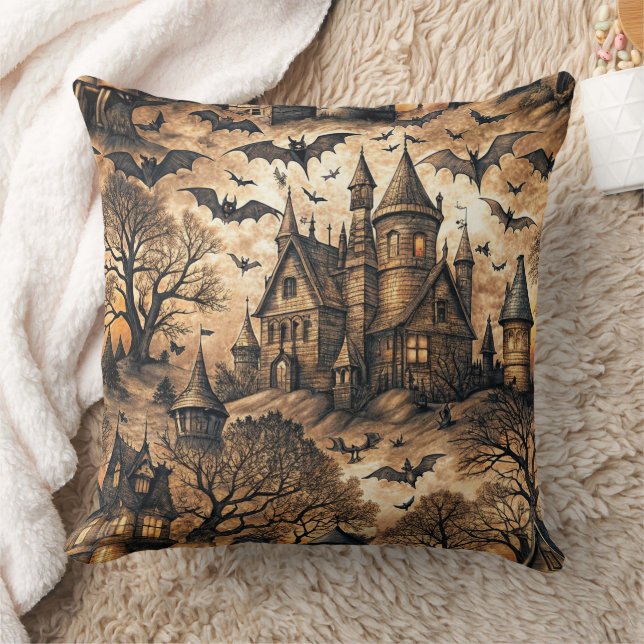 Vintage Haunted House Kudde (Filt)