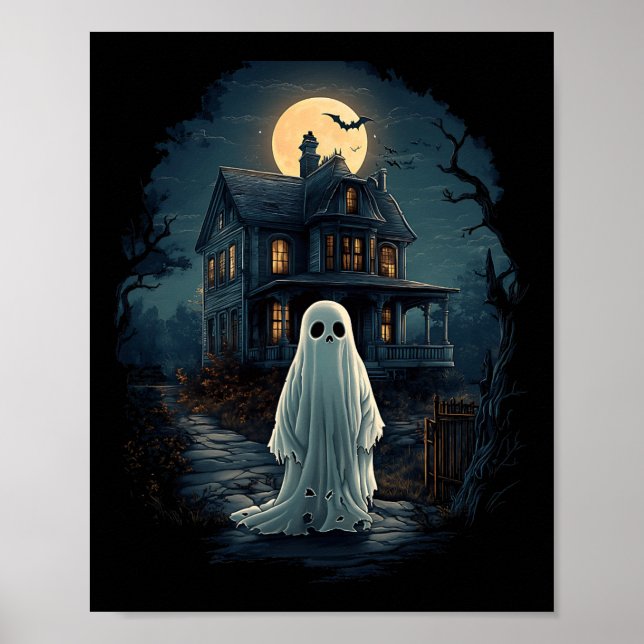 Vintage Haunted House Midnight Spooky Ghost Scary Poster (Framsidan)