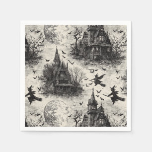 Vintage Haunted House och Witch Toile Mönster Pappersservett