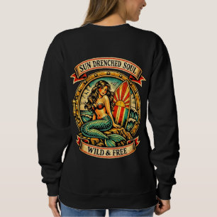 Vintage Havfrus Tatoveringskonst Solbelyst, för kv T Shirt