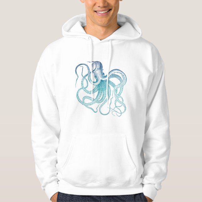 Vintage Havsblå Bläckfisk Hoodie (Framsida)
