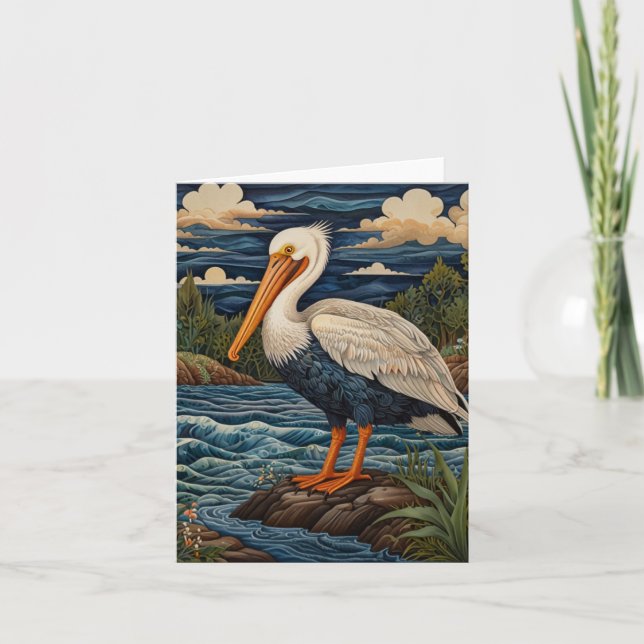 Vintage, havsfågel fiskmås pelican inbjudan (Framsida)