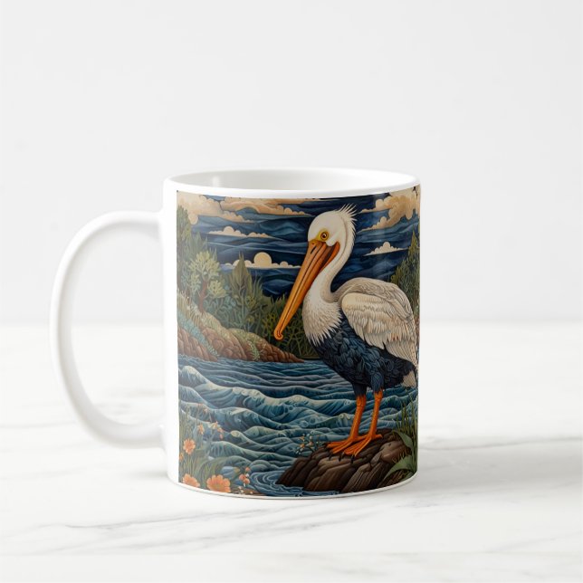 Vintage, havsfågel fiskmås pelican kaffemugg (Vänster)