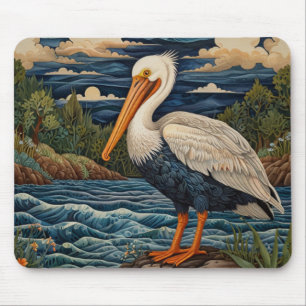Vintage, havsfågel fiskmås pelican musmatta