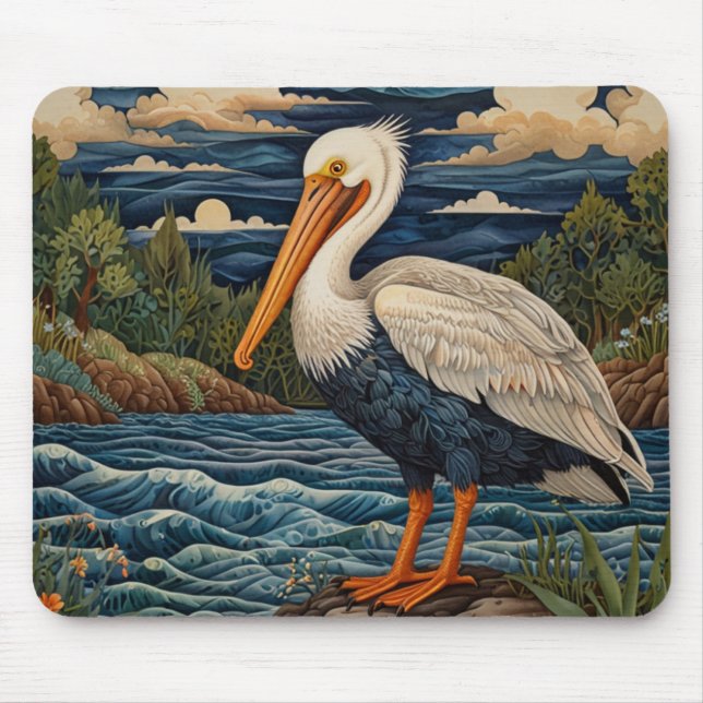 Vintage, havsfågel fiskmås pelican musmatta (Framsidan)