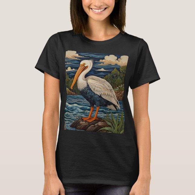 Vintage, havsfågel fiskmås pelican t shirt (Framsida)