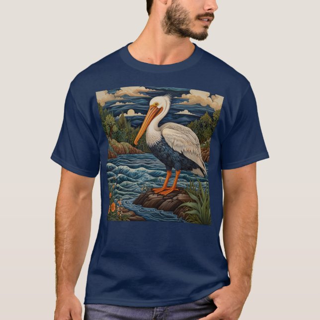 Vintage, havsfågel fiskmås pelican t shirt (Framsida)