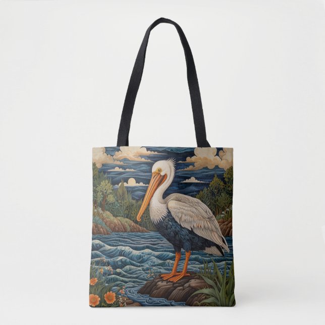 Vintage, havsfågel fiskmås pelican tygkasse (Framsida)