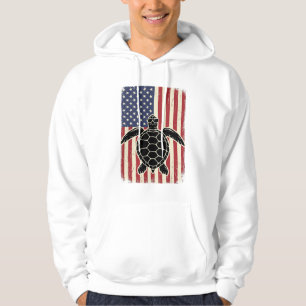 Vintage Havssköldpadda Amerikansk Flagga Patriotis Hoodie
