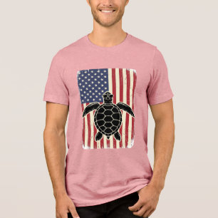 Vintage Havssköldpadda Amerikansk Flagga Patriotis T Shirt