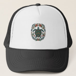 Vintage Havssköldpadda Blommig Vektordesign_1 Keps
