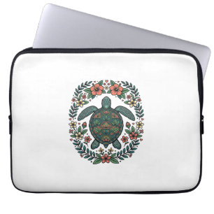 Vintage Havssköldpadda Blommig Vektordesign_1 Laptop Fodral
