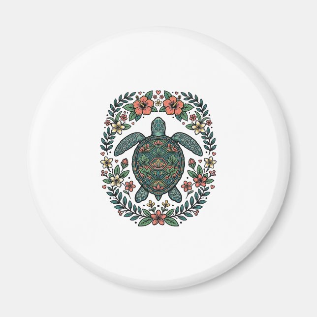 Vintage Havssköldpadda Blommig Vektordesign_1 Magnet (Framsidan)