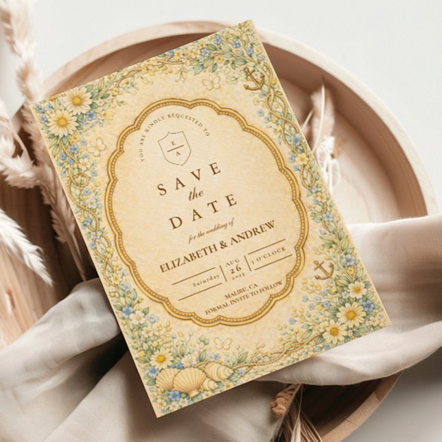 Vintage Havsträdgård Sjöfart Bröllop Spara Datumet (Skapare uppladdad)