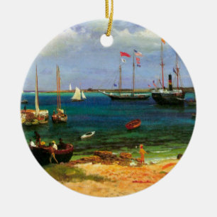Vintage havsutsikt, Nassaus hamn av Bierstadt Julgransprydnad Keramik