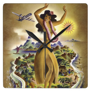 Vintage Hawaii 2 Fyrkantig Klocka