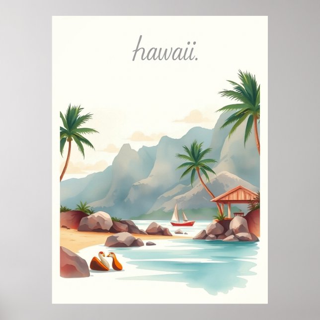 Vintage Hawaii Akvarell Resillustration Poster (Framsidan)