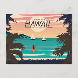 Vintage Hawaii Beach at Sunset Postcard Vykort