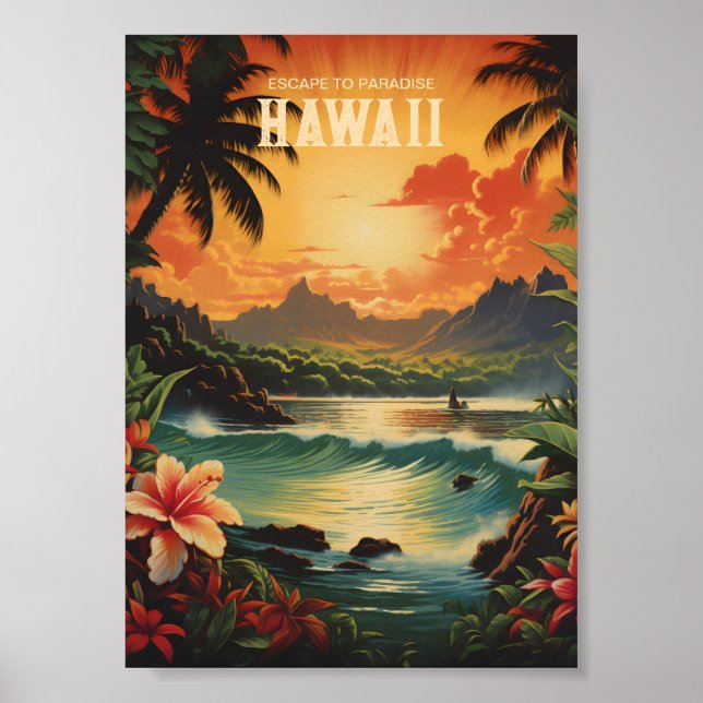Vintage Hawaii Beach Travel Art Poster (Framsidan)