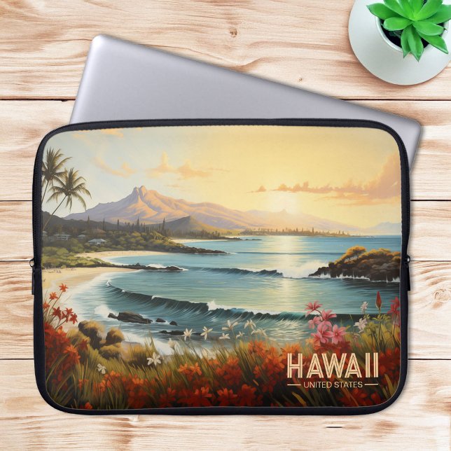 Vintage Hawaii Beach Tropical Paradise Painting Laptop Fodral (Vintage Hawaii Beach Tropical Paradise Painting Laptop Sleeve)