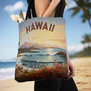 Vintage Hawaii Beach Tropical Paradise Painting Tygkasse