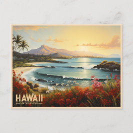 Vintage Hawaii Beach Tropical Paradise Painting Vykort