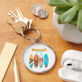 Vintage Hawaii Est. 1959 Retro Surfbrädor Rund Silverfärgad Nyckelring