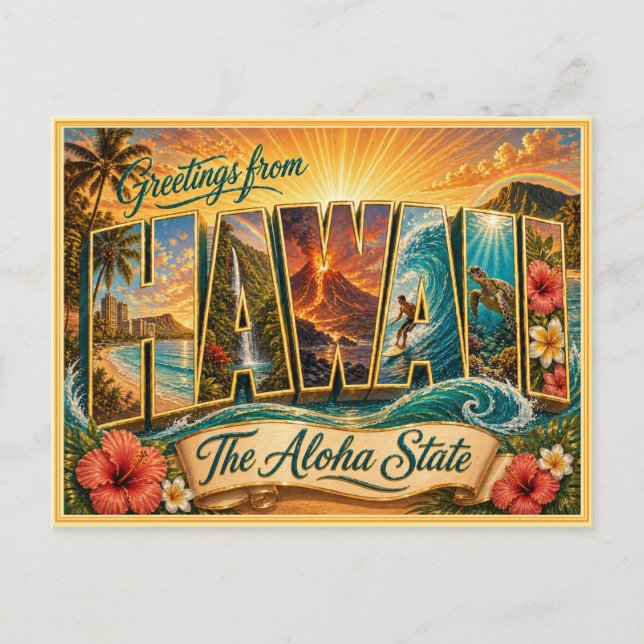 Vintage Hawaii Hälsning Från Postkort Vykort (Framsida)