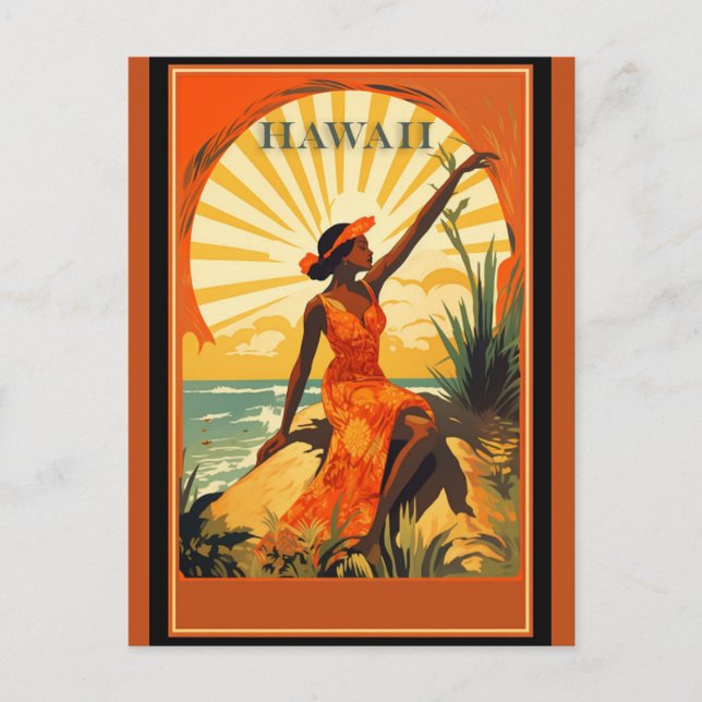 Vintage Hawaii Hawaii Woman Beach Travel Vykort (Framsida)