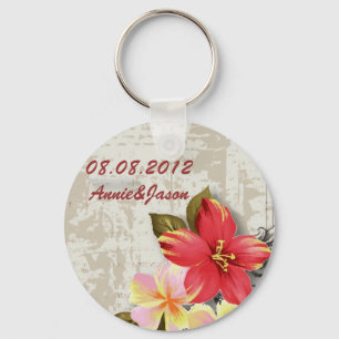 vintage Hawaii hibiscus blommigt tropiska bröllop Nyckelring