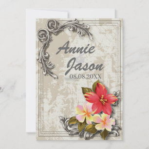 vintage hawaii hibiskus blomster tropisk bröllop inbjudningar
