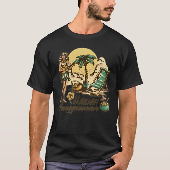 Vintage Hawaii Honeymoon T Shirt (Framsida)