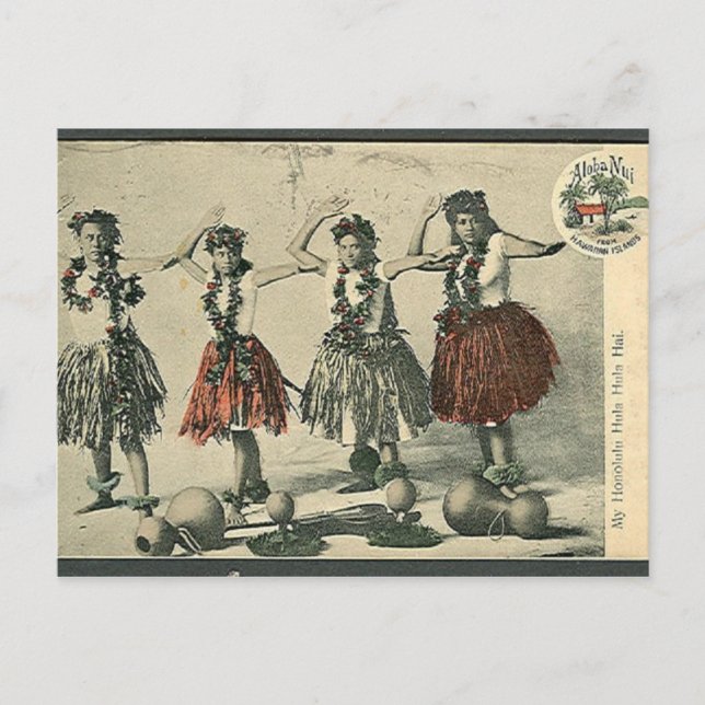 Vintage Hawaii Hula Dancers vykort (Framsida)