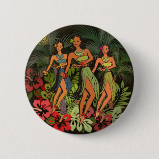 Vintage Hawaii Hula Dansare Retro Tiki Palmträd Knapp