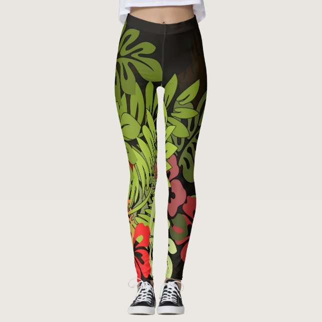 Vintage Hawaii Hula Dansare Retro Tiki Palmträd Leggings (Framsida)