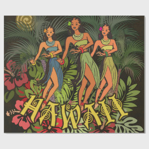 Vintage Hawaii Hula Dansare Retro Tiki Palmträd Presentpapper
