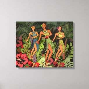Vintage Hawaii Hula Dansare Retro Tiki Palmtree Canvastryck