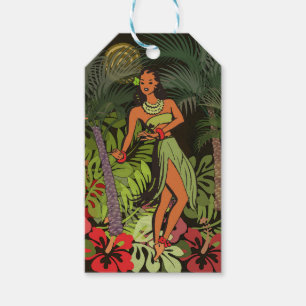 Vintage Hawaii Hula Dansare Retro Tiki Palmtree Presentetikett