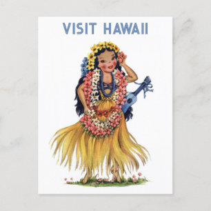 Vintage Hawaii Retro Hula Dancer Travel Vykort