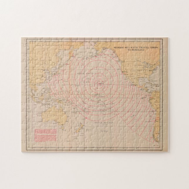 Vintage Hawaii Seismic Tsunami Wave Karta (1947) Pussel (Horisontell)