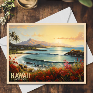 Vintage Hawaii Strand Tropiskt Paradis Målning Vykort