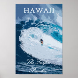 Vintage Hawaii Surfer Travel Poster
