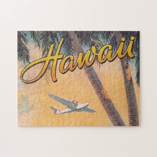 Vintage Hawaii Travel Illustration Art Pussel (Horisontell)